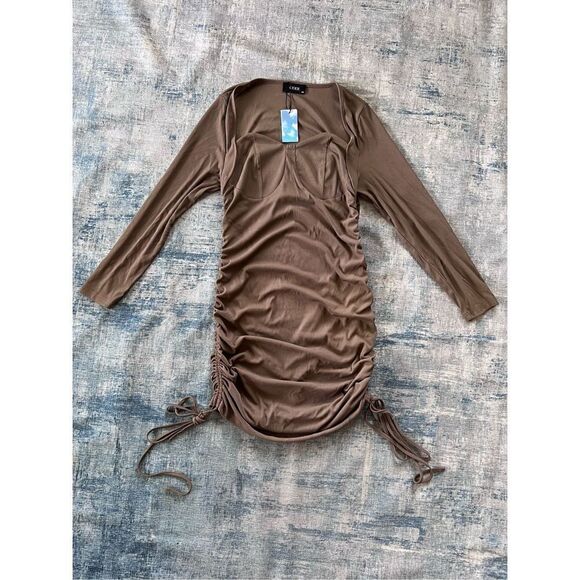 Cider Dresses & Skirts - NWT! Cider Brown Ribbed Knit Ruched Side Long Sleeve Dress 1XL